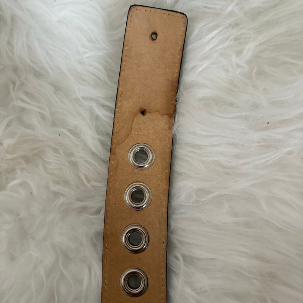 Women's DKNY Small Black White Stitch Leather Glazed Calf Belt Small - Picture 7 of 16